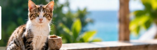 Concept image of a cat beside the coast